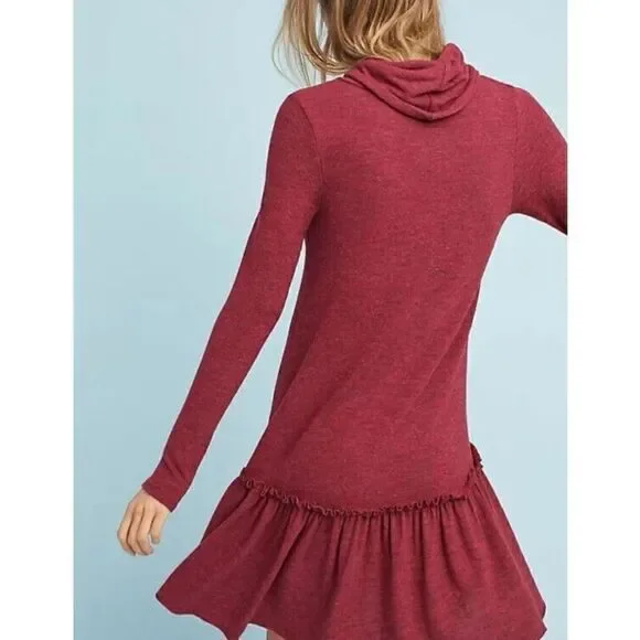 Anthropologie Sunday in Brooklyn Sweater Dress Women's Large Wine ruffle hem NWT - Picture 4 of 16